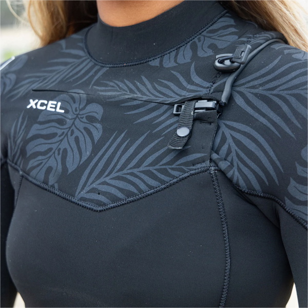 2026 Xcel Womens Comp 4/3mm Chest Zip Wetsuit WN43ZXC4P - Black / Palm Print